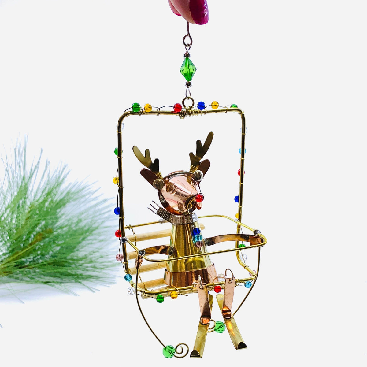 Mixed Metal Ornament, Ski Lift Reindeer 4 Ornament Pilgrim Imports 