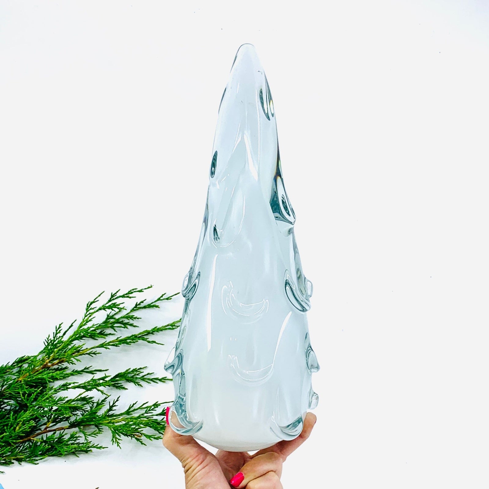 Large Snow Drift Blown Glass Tree, White Diamond Star 