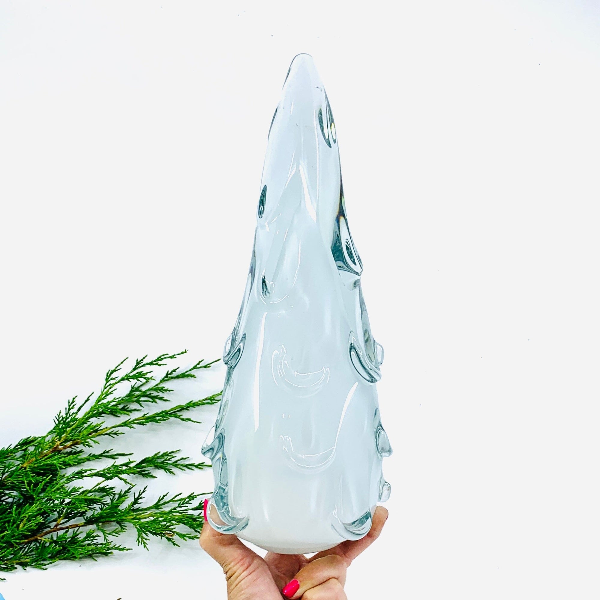 Large Snow Drift Blown Glass Tree, White Diamond Star 