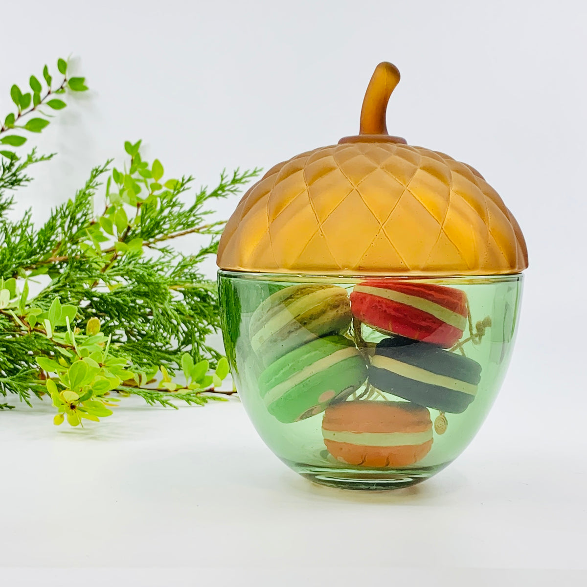 Glass Acorn Jar, Green