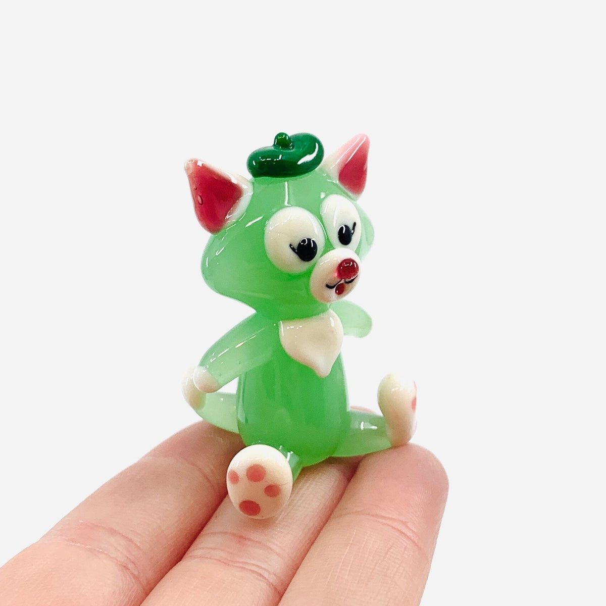 Glass Beret Green Cat Miniature Alex 