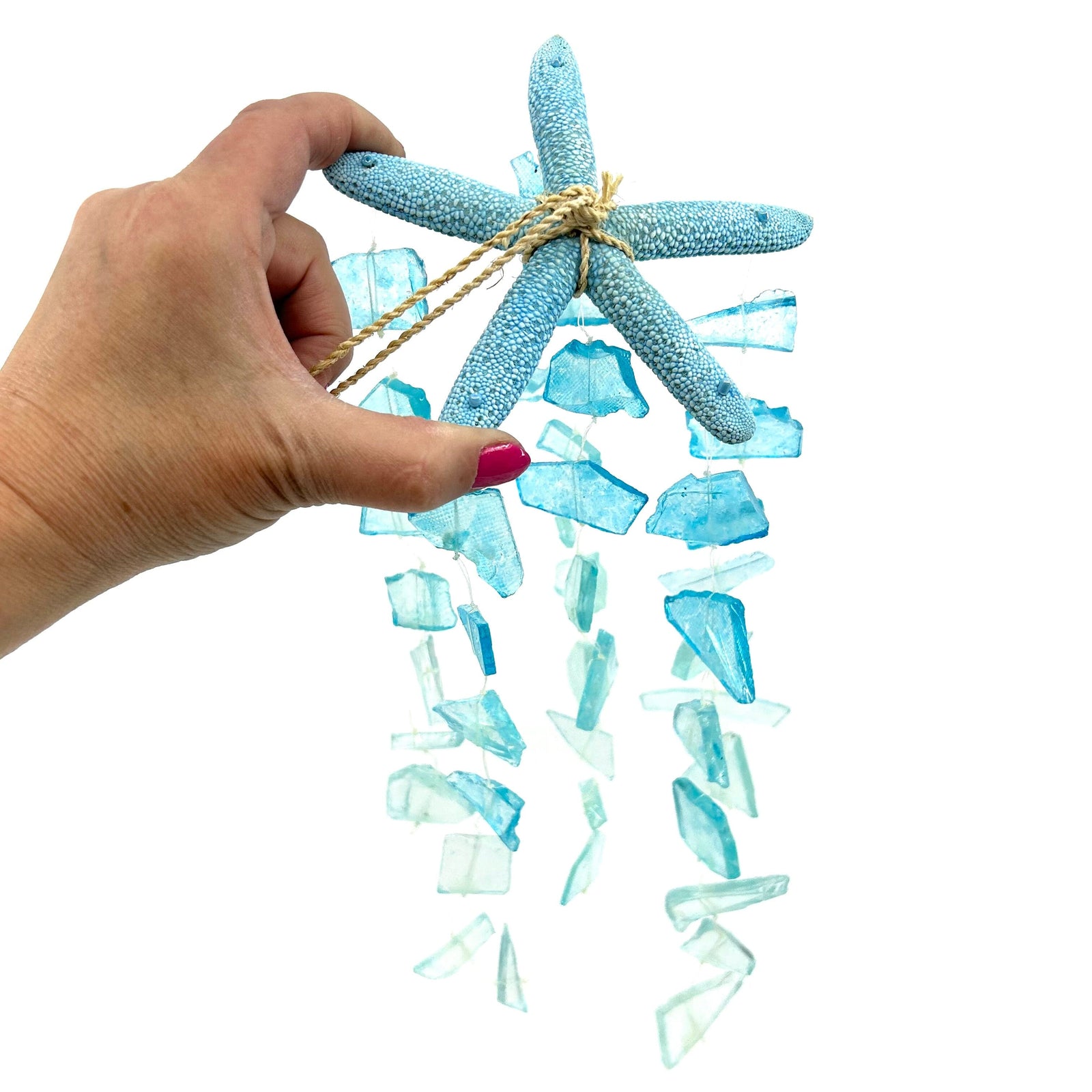 Blue Sea Glass and Starfish Wind Chime Chesapeake Bay 