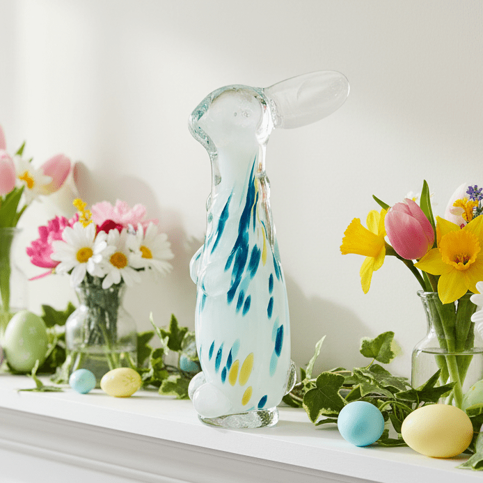 Tall Glass Bunny, Flecked White Diamond Star 