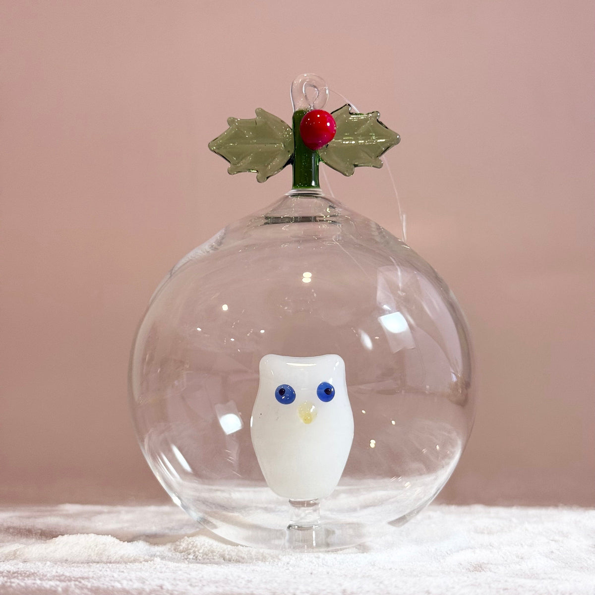 Glass Icon Ornament, Holly and Owl ICHENDORF 