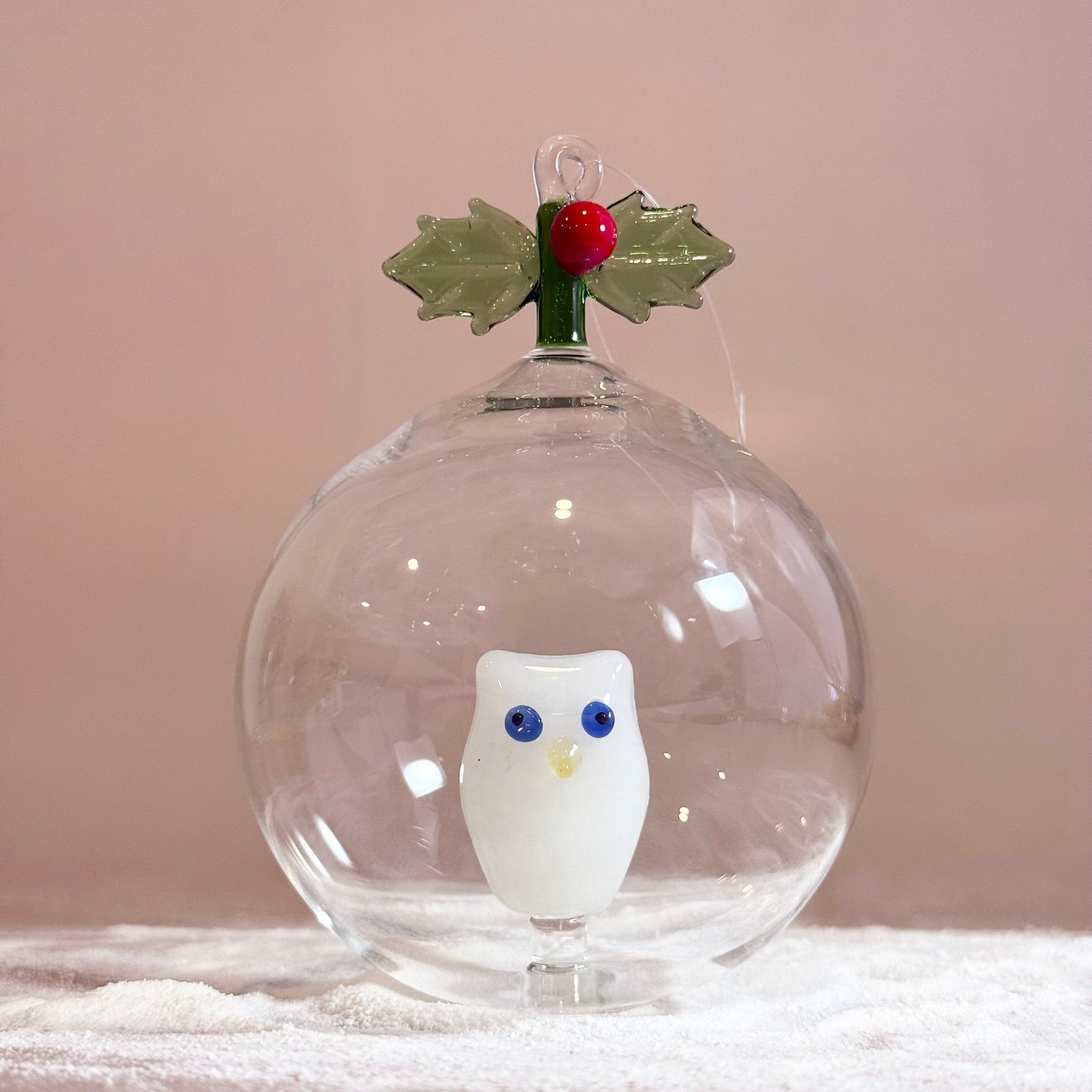 Glass Icon Ornament, Holly and Owl ICHENDORF 