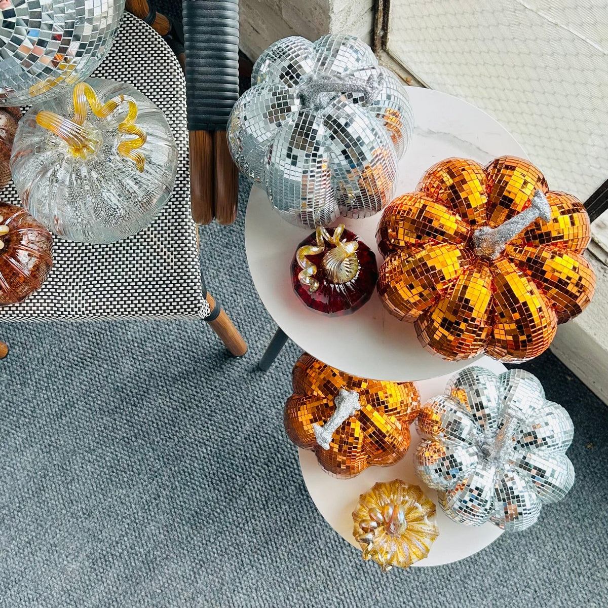 Mirror Ball Pumpkin, Silver Tall Diamond Star 