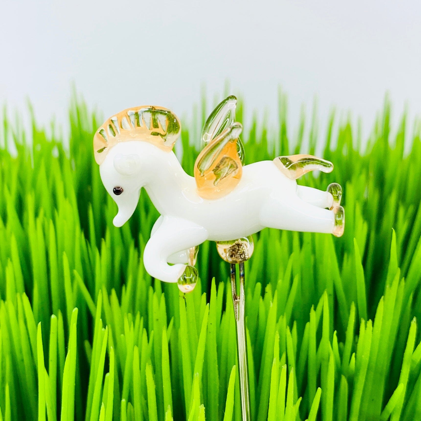 Tiny Glass Animal Garden Stake 21, Pegasus Decor - 