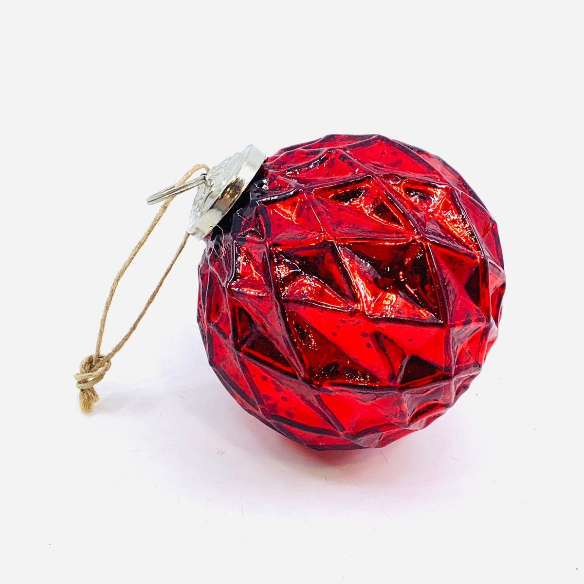 Glass Faceted Sphere Ornament 41, Red India House Brass 