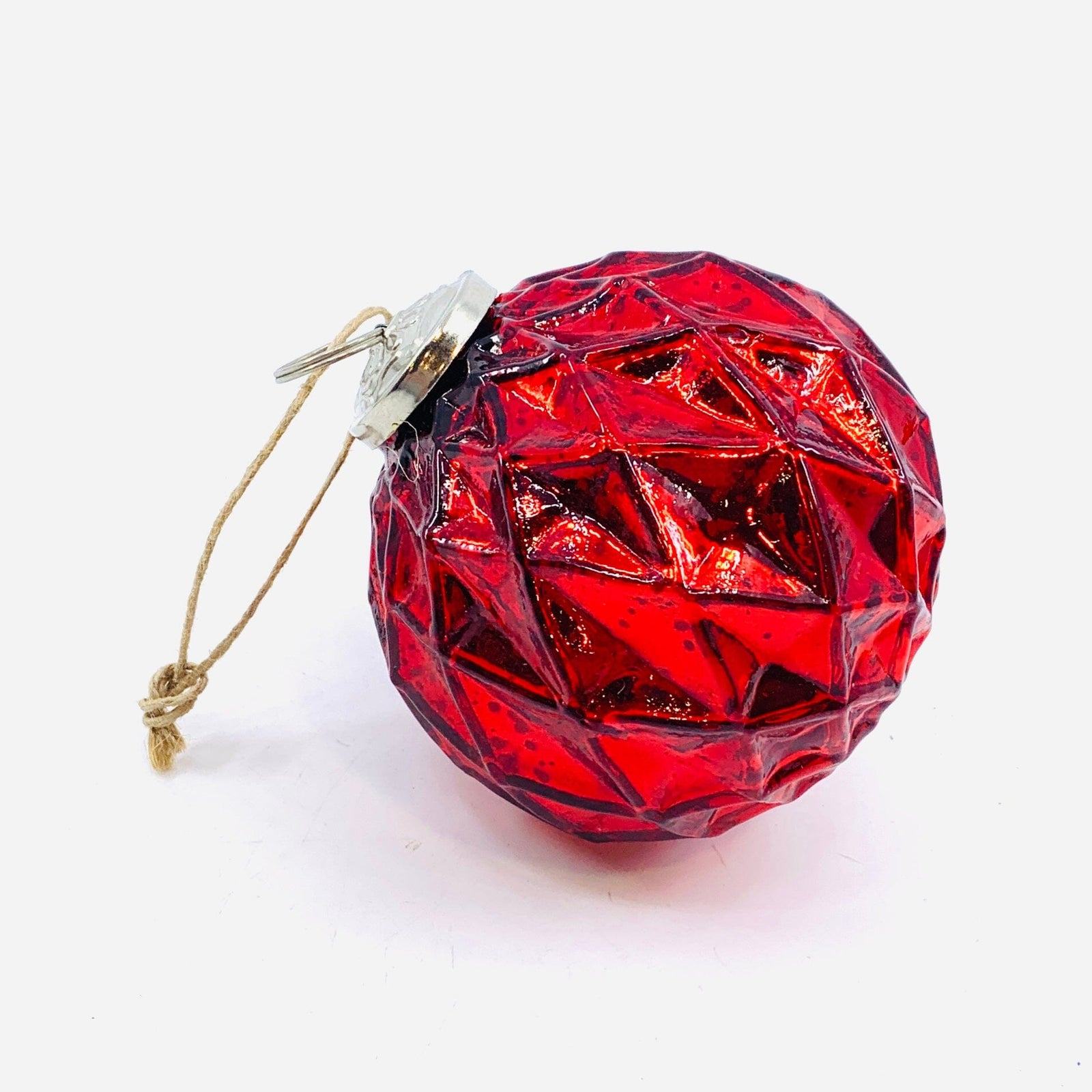 Glass Faceted Sphere Ornament 41, Red India House Brass 