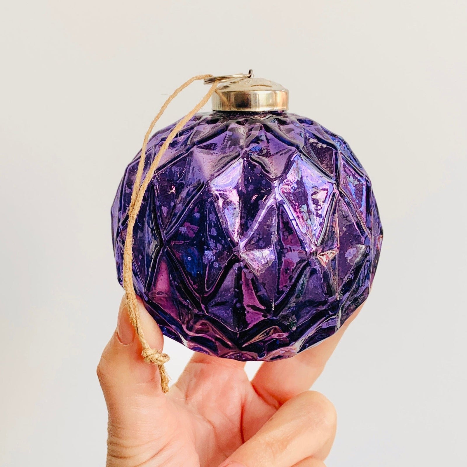 Glass Faceted Sphere Ornament 17, Purple India House Brass 