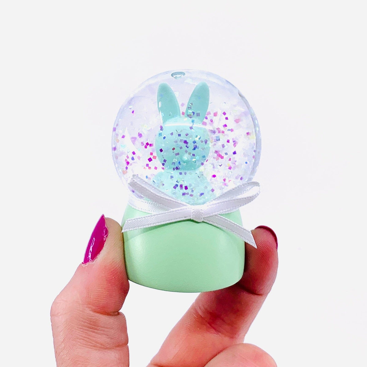 Glass Glitter Bunny Snow Globes, Teal One Hundred 80 Degrees 