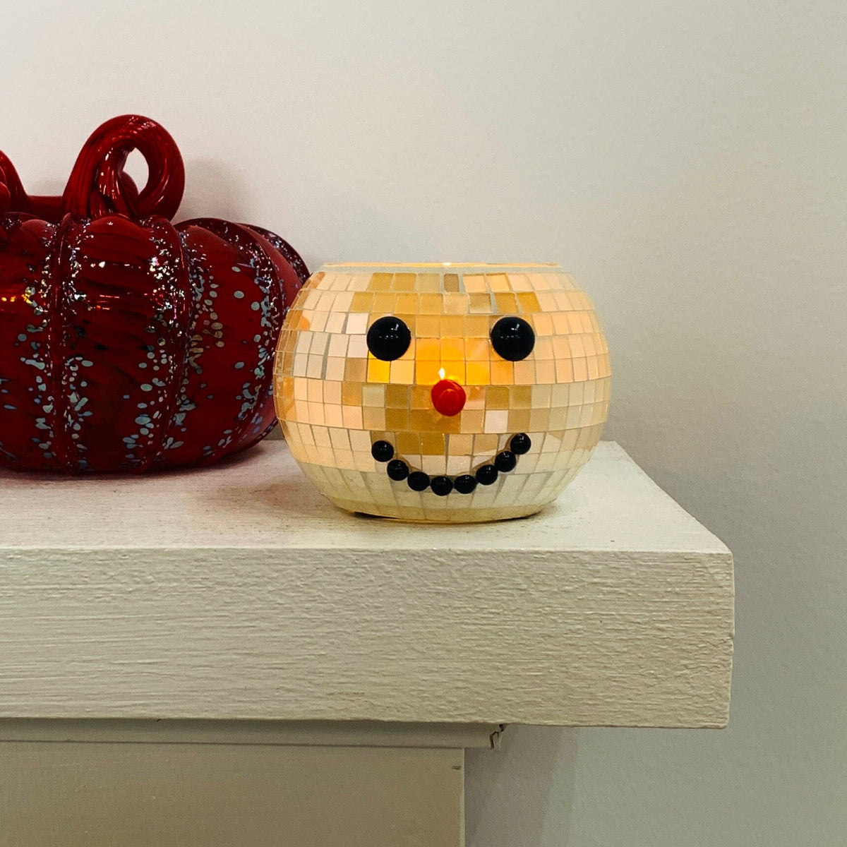 Mosaic Snowman Votive Holder Miniature Oak Street 