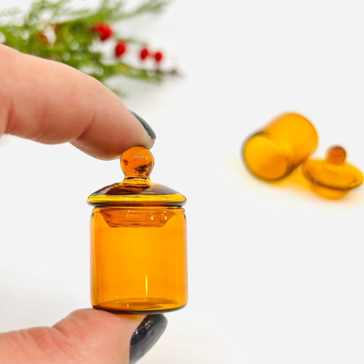 Tiniest Glass Amber Vanity Jar Miniature - 