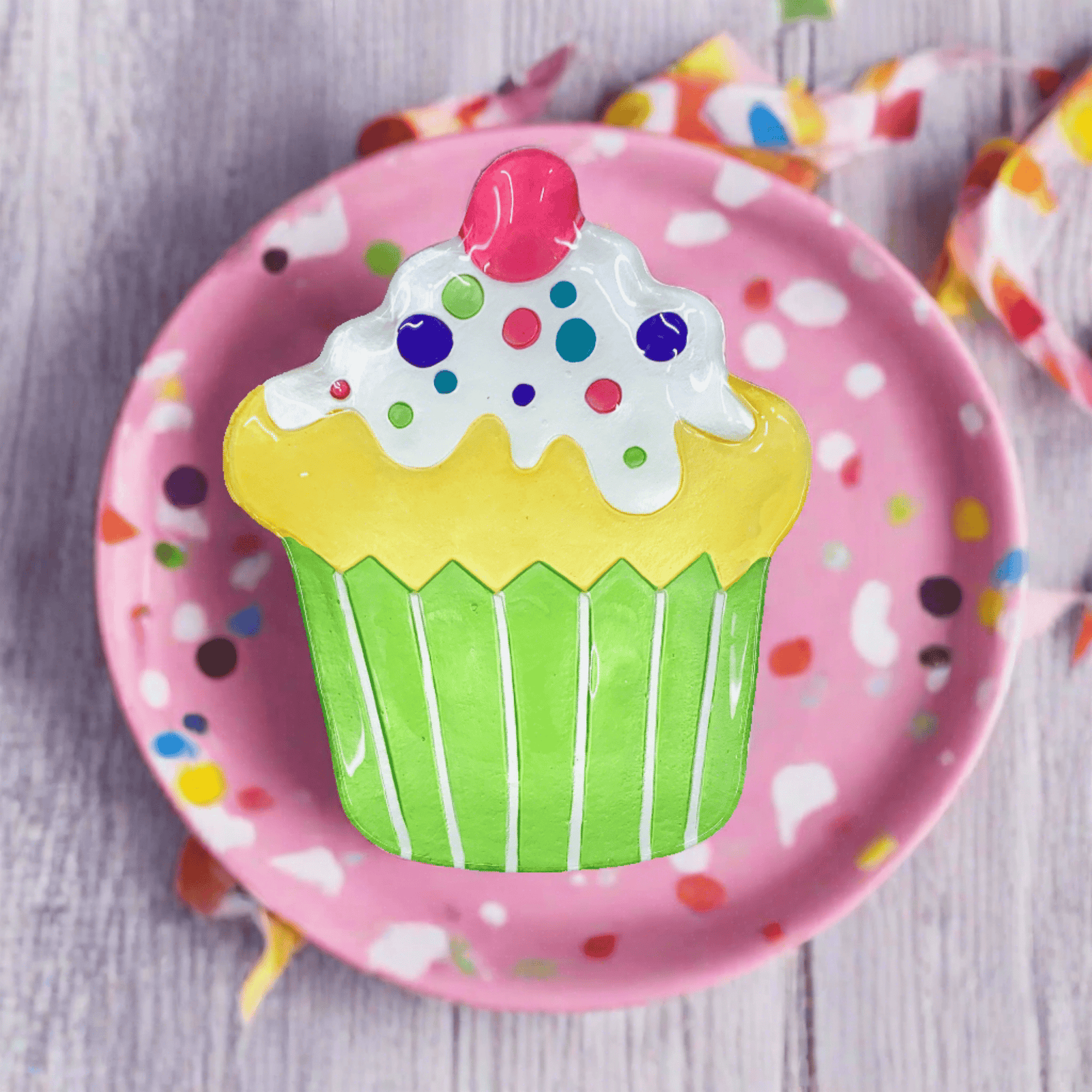 Glass Fusion Platter, Cupcake 40 Decor Demdaco 