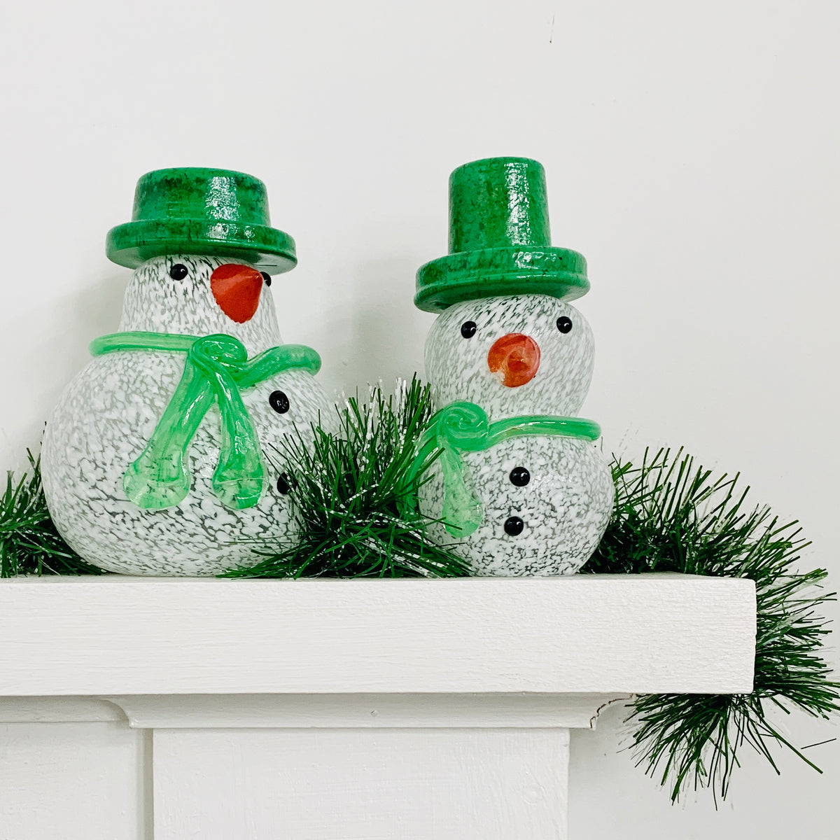 Blown Glass Snowman - Green Scarf