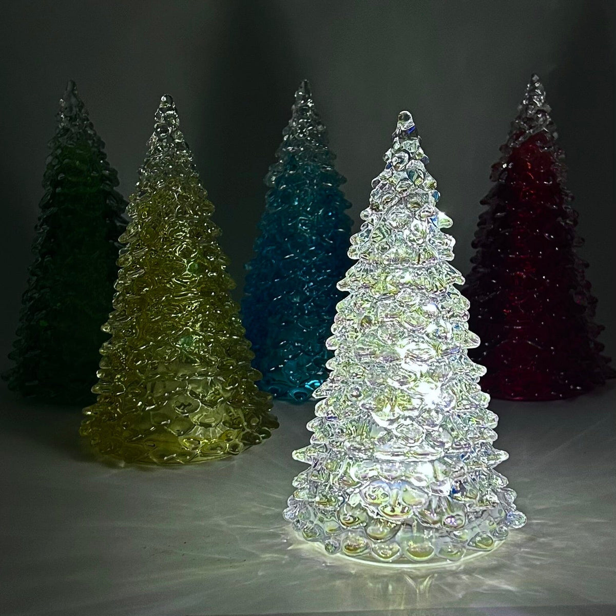 Iridescent Blown Glass Light Up Tree Diamond Star 