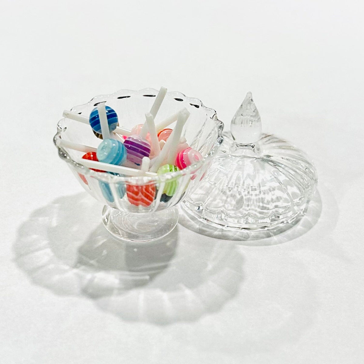 Tiny Glass Candy Dish of Lollipops Miniature - 