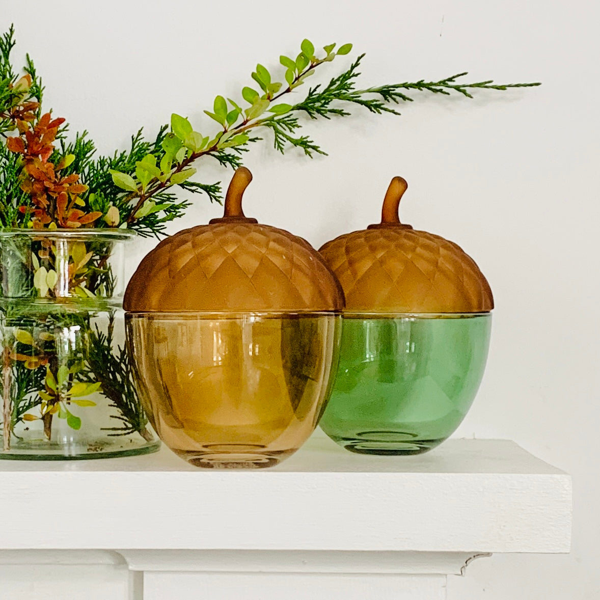Glass Acorn Jar, Tan
