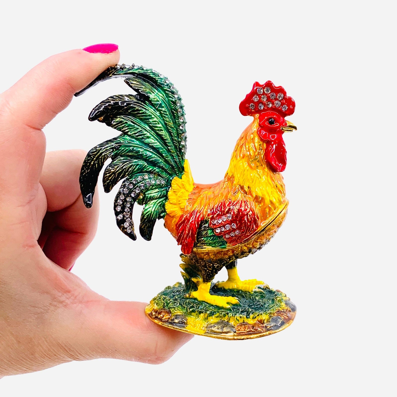 Bejeweled Enamel Trinket Box 8, Rooster Decor Kubla Craft 