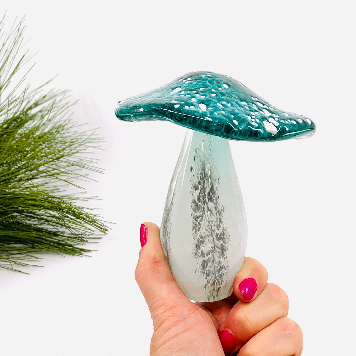Large Glass Mushroom, Teal Cap Decor Chesapeake Bay 