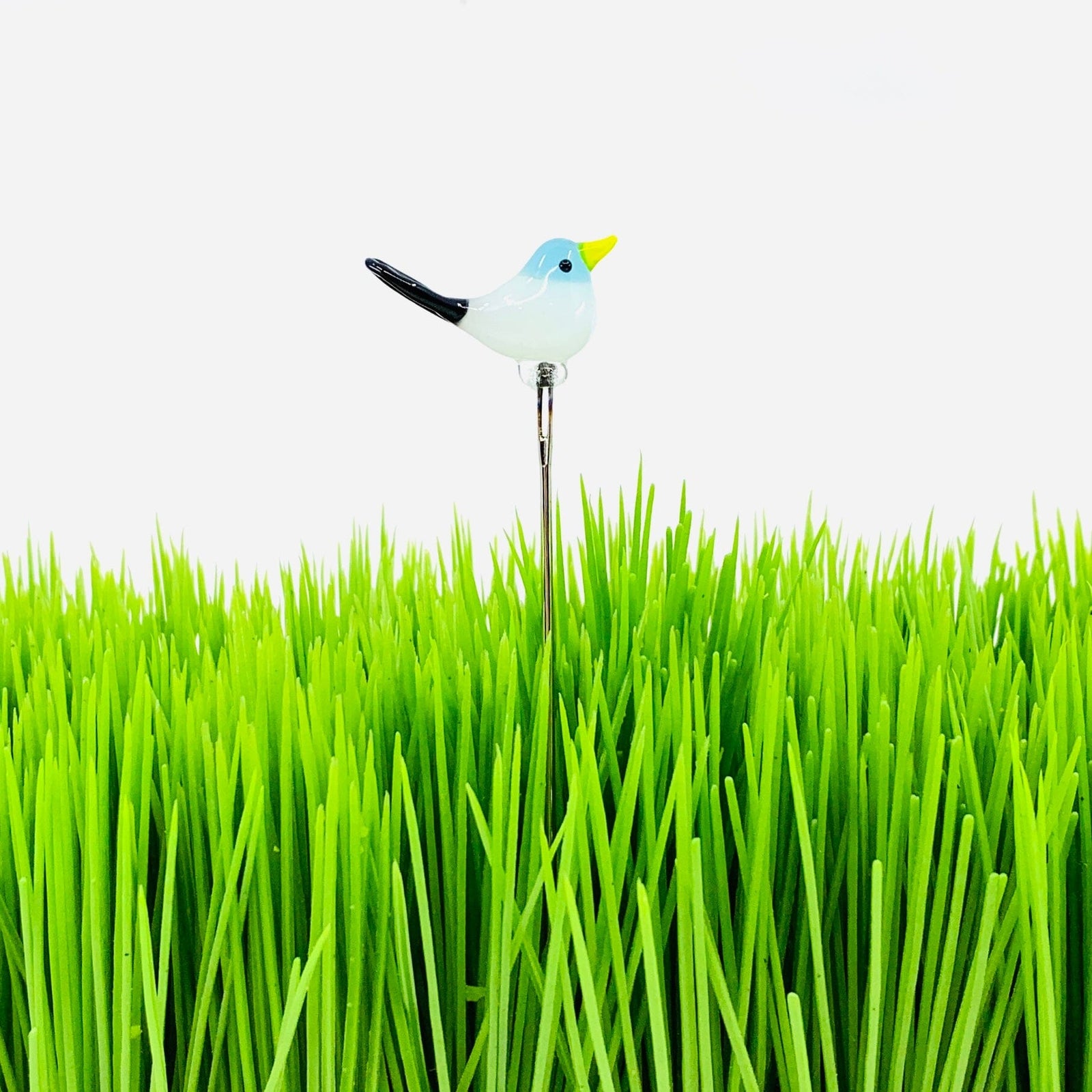 Tiny Glass Animal Garden Stake 13, Blue Bird Decor - 