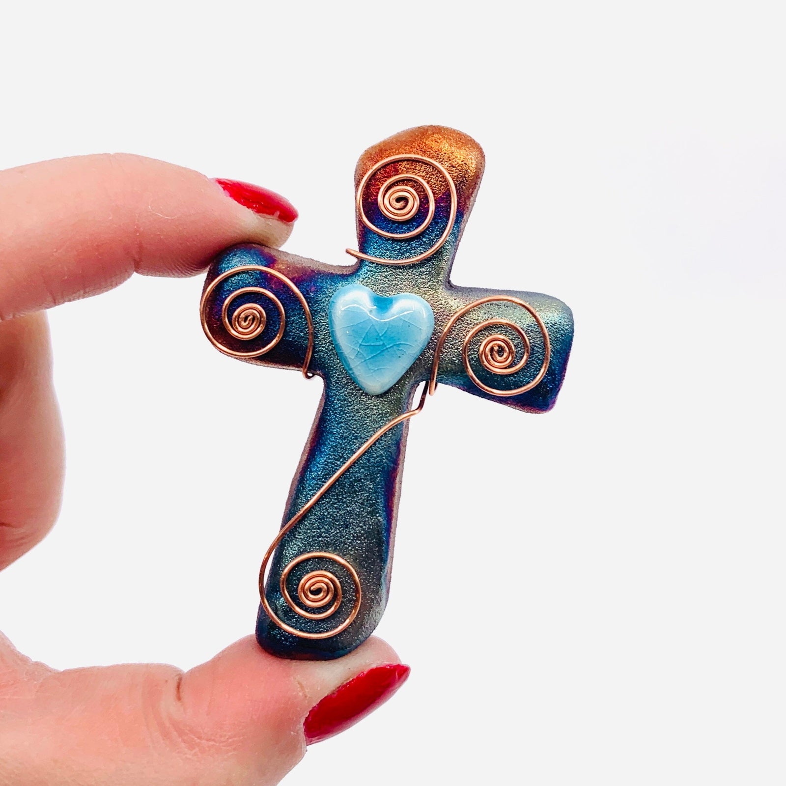 Raku Cross, Heart Home Decor Joy Crafters INC 