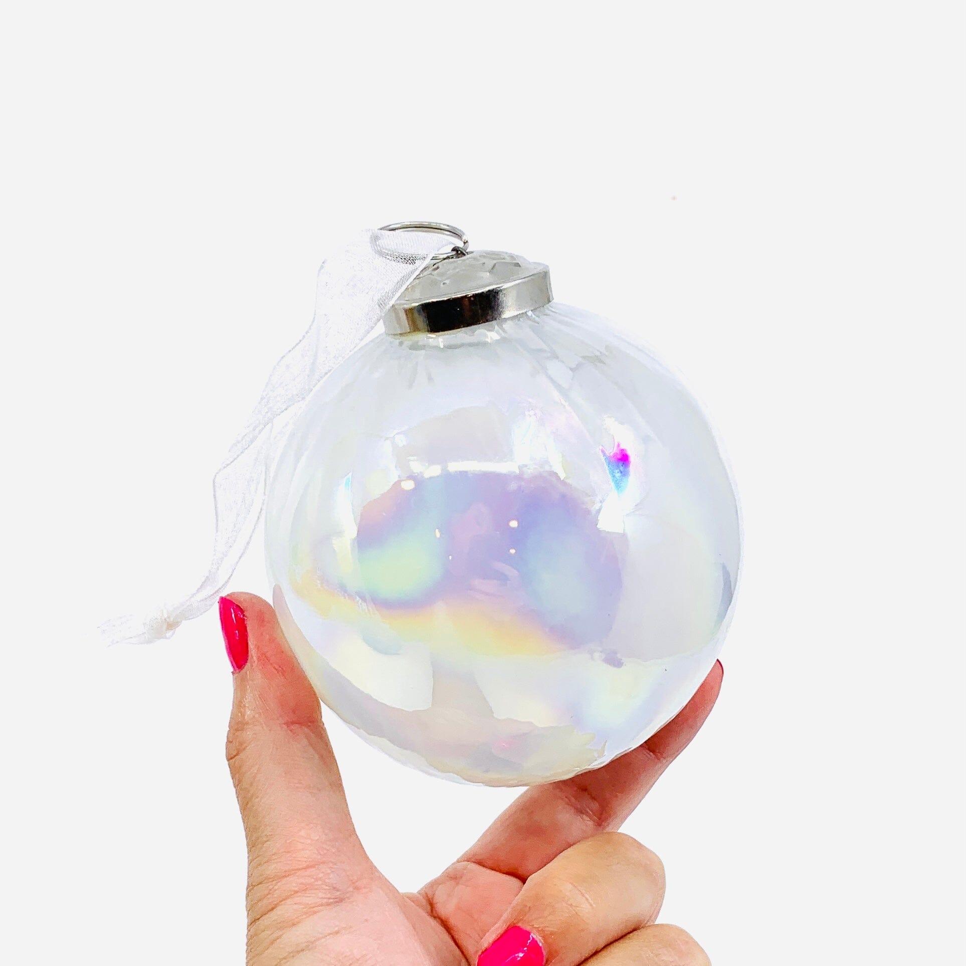 Optic Glass Sphere Ornament 37, Pearl White India House Brass 