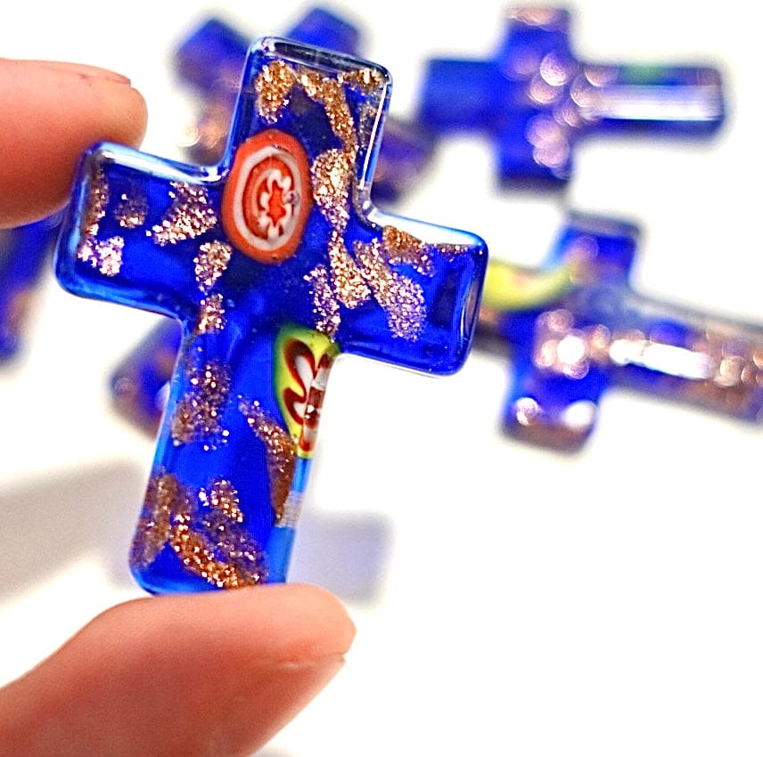 Glass Pocket Cross Miniature Shop Give Courage Navy 