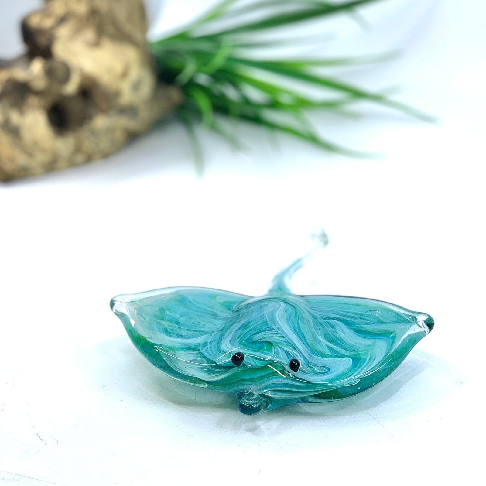 Glass Teal Stingray Paperweight Decor Chesapeake Bay 
