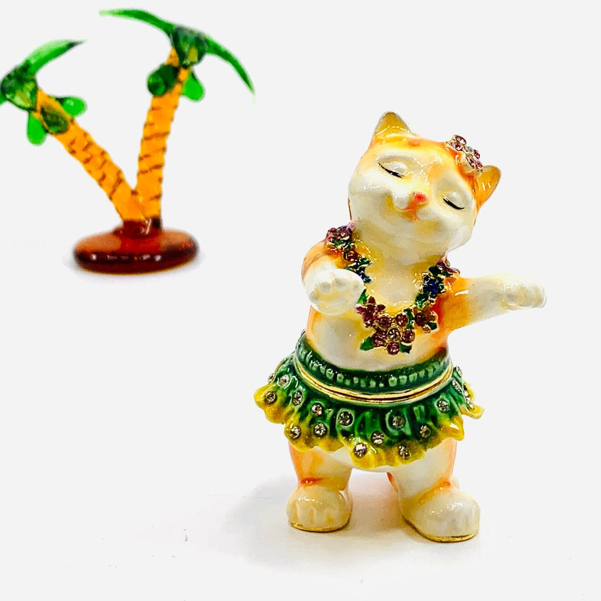 Bejeweled Enamel Trinket Box 32, Hula Cat Decor Kubla Craft 