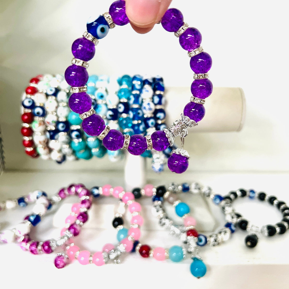 Evil Eye Dangle Glass Bead Bracelets Jewelry Kafthan 7 Purple 