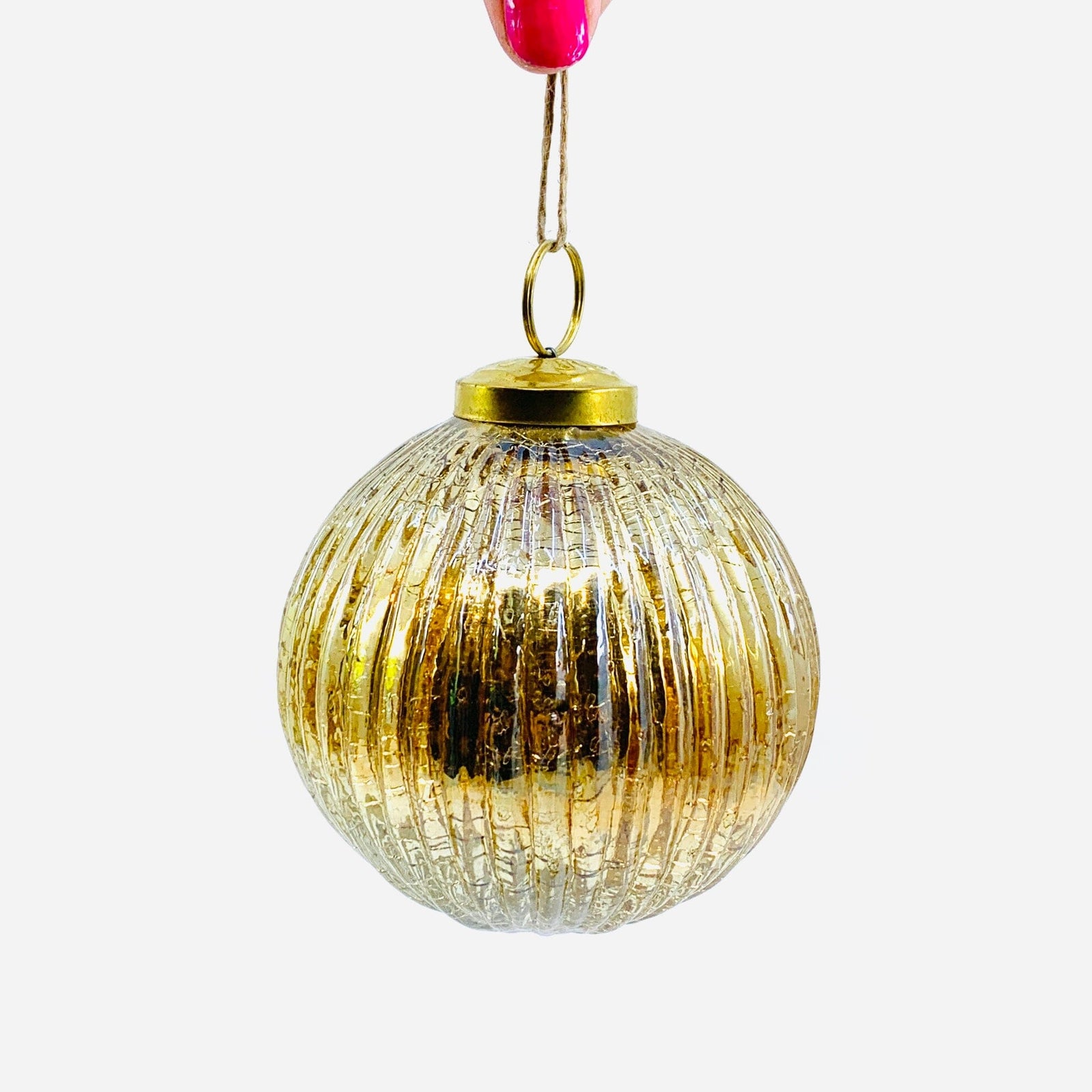 Mercury Glass Ribbed Crackle Ornament 22, Champagne India House Brass 