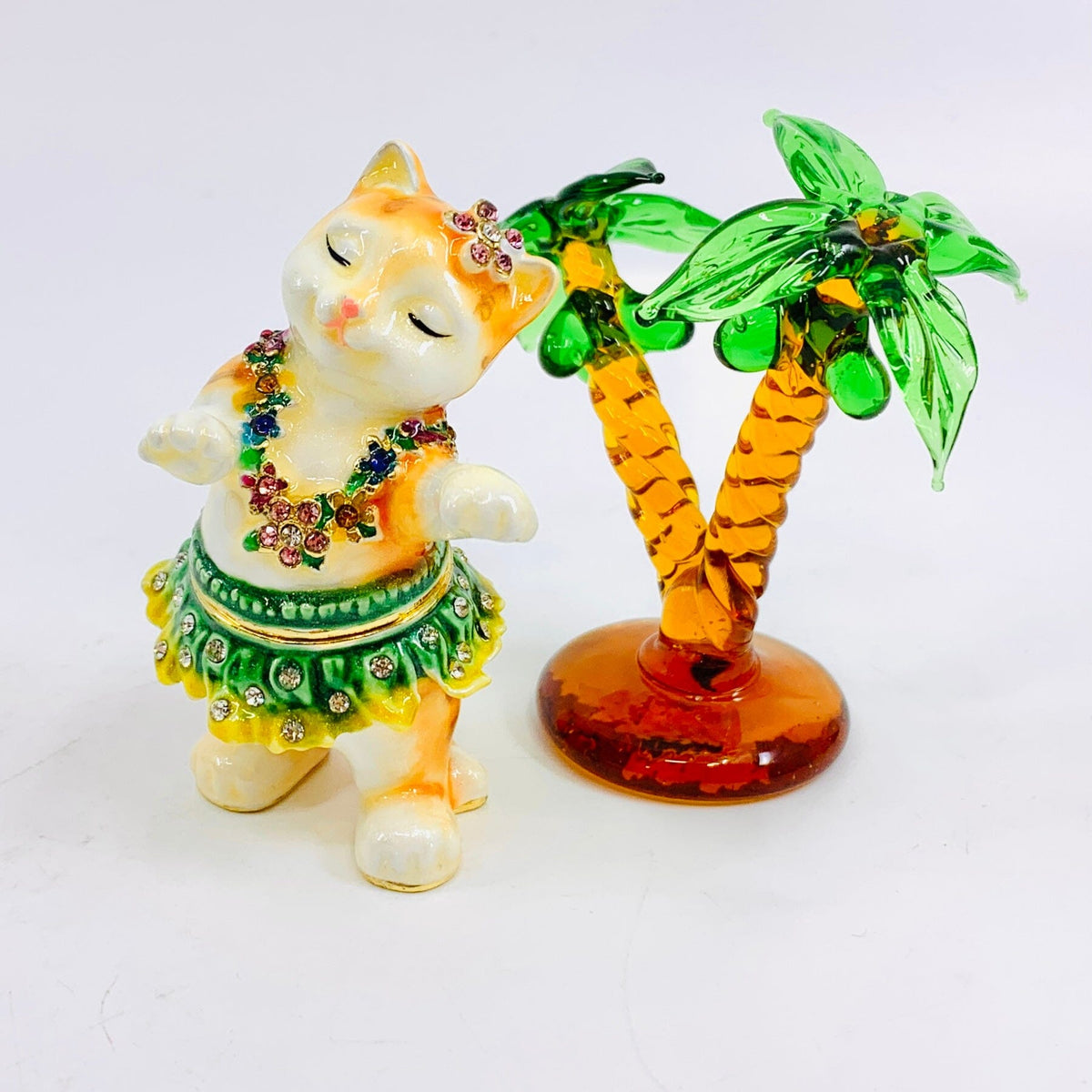 Bejeweled Enamel Trinket Box 32, Hula Cat Decor Kubla Craft 