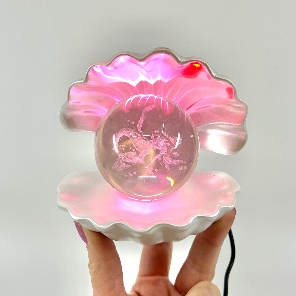 Light Up Etched Glass Sea Shell décor - Mermaid 29TONIGHT 