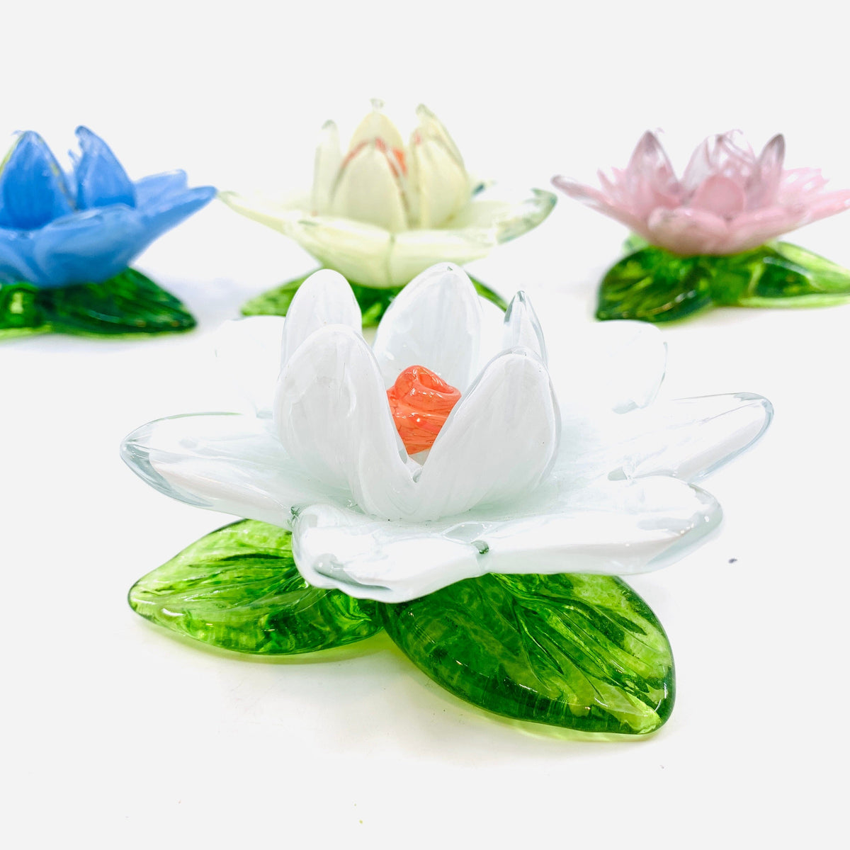 Glass Lotus Flower, White Decor Diamond Star 