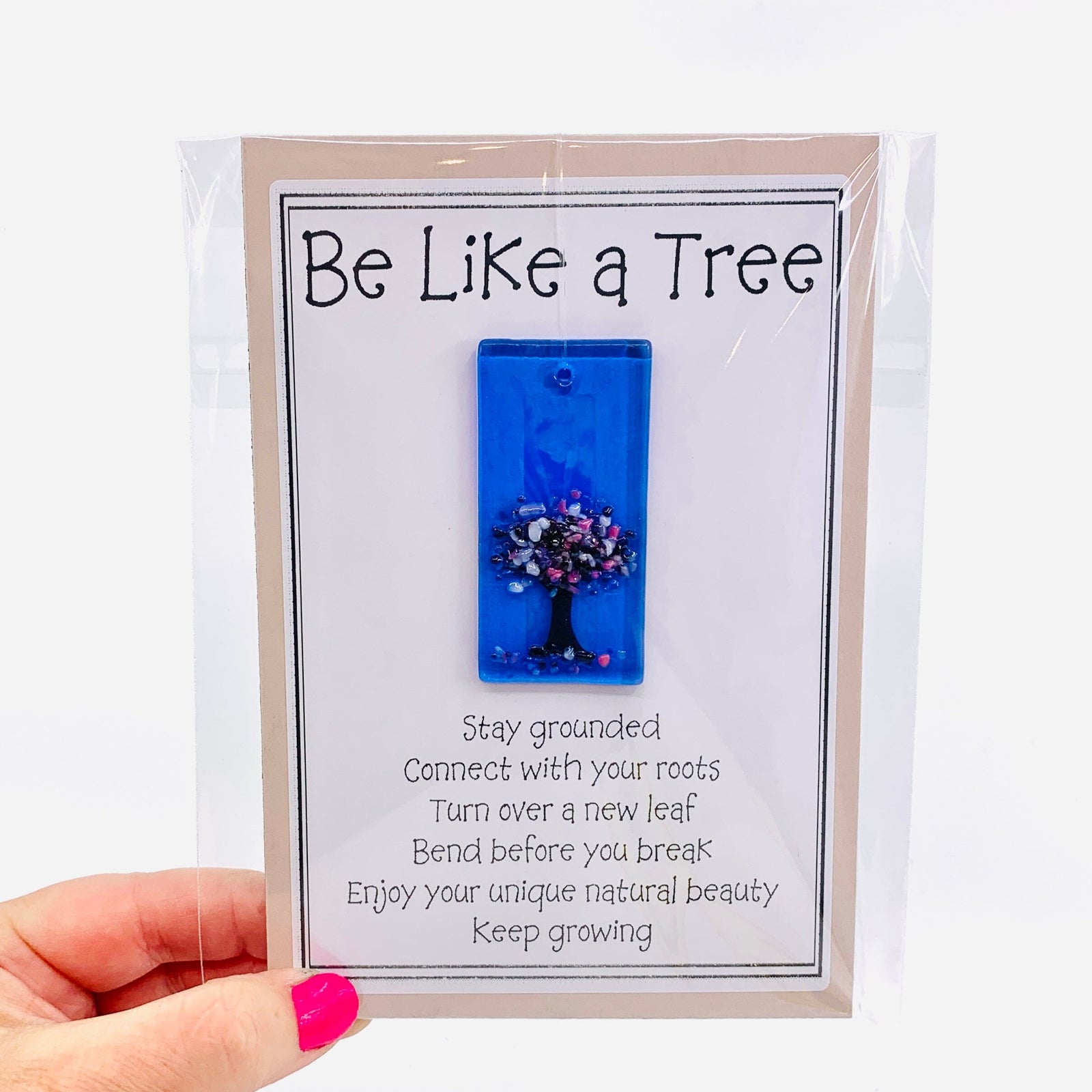 Fused Glass "Be Like a Tree” Suncatcher 7 Decor Glimmer Glass Gifts 