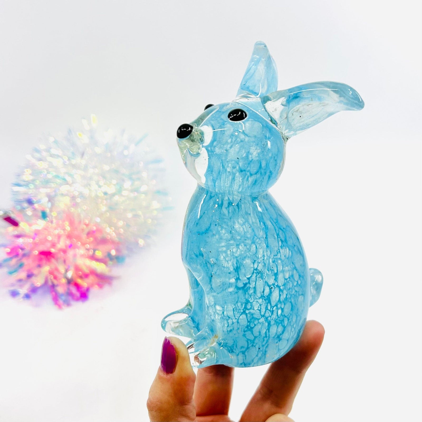 Baby Glass Bunny, Fluffy Blue Bum Decor Chesapeake Bay 