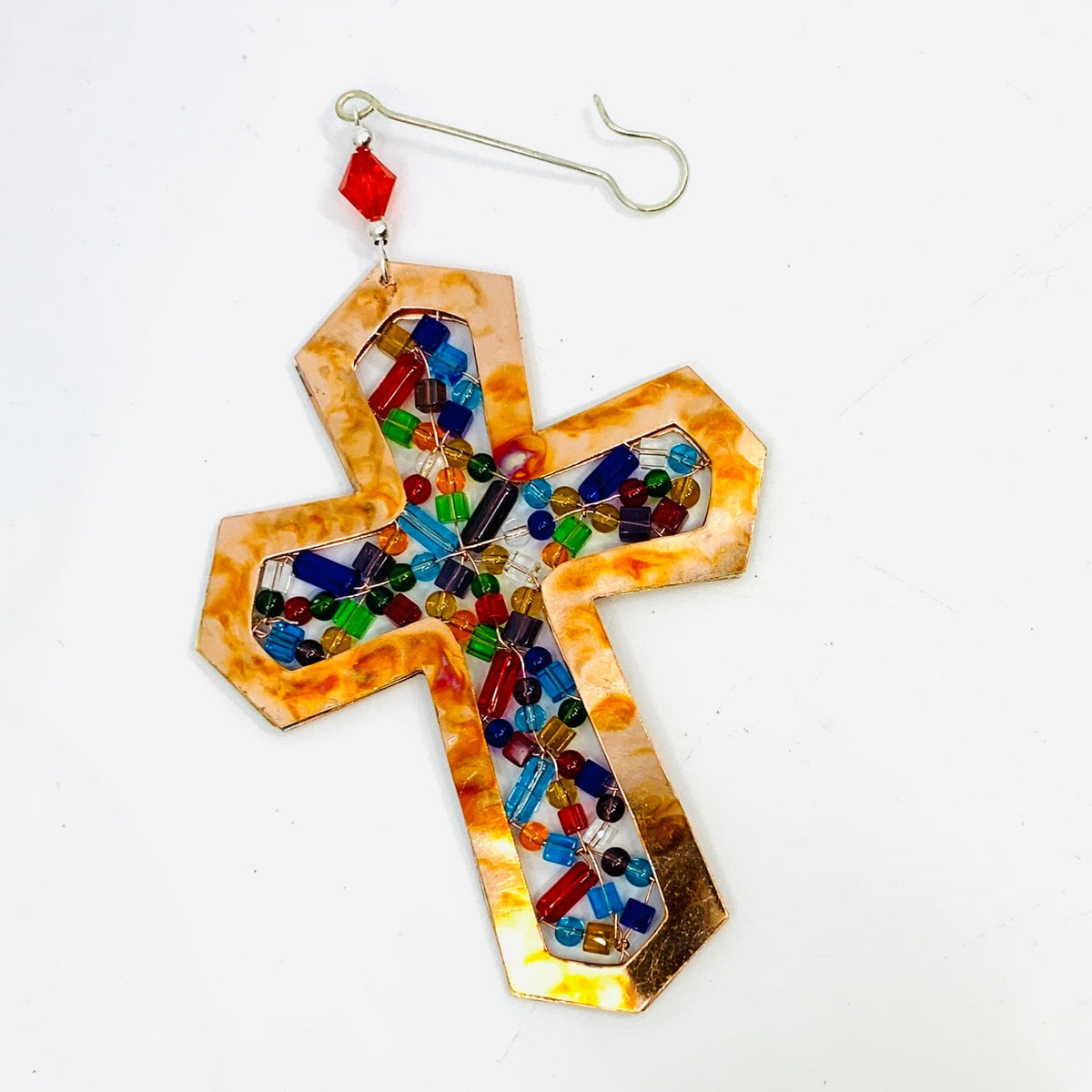 Mixed Metal Ornament, Colorful Cross Miniature Pilgrim Imports 