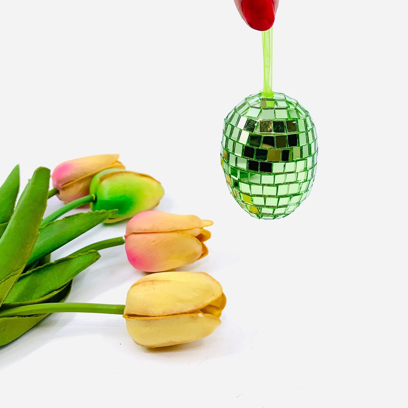 Mirror Mosaic Egg Ornament, Lime One Hundred 80 Degrees 