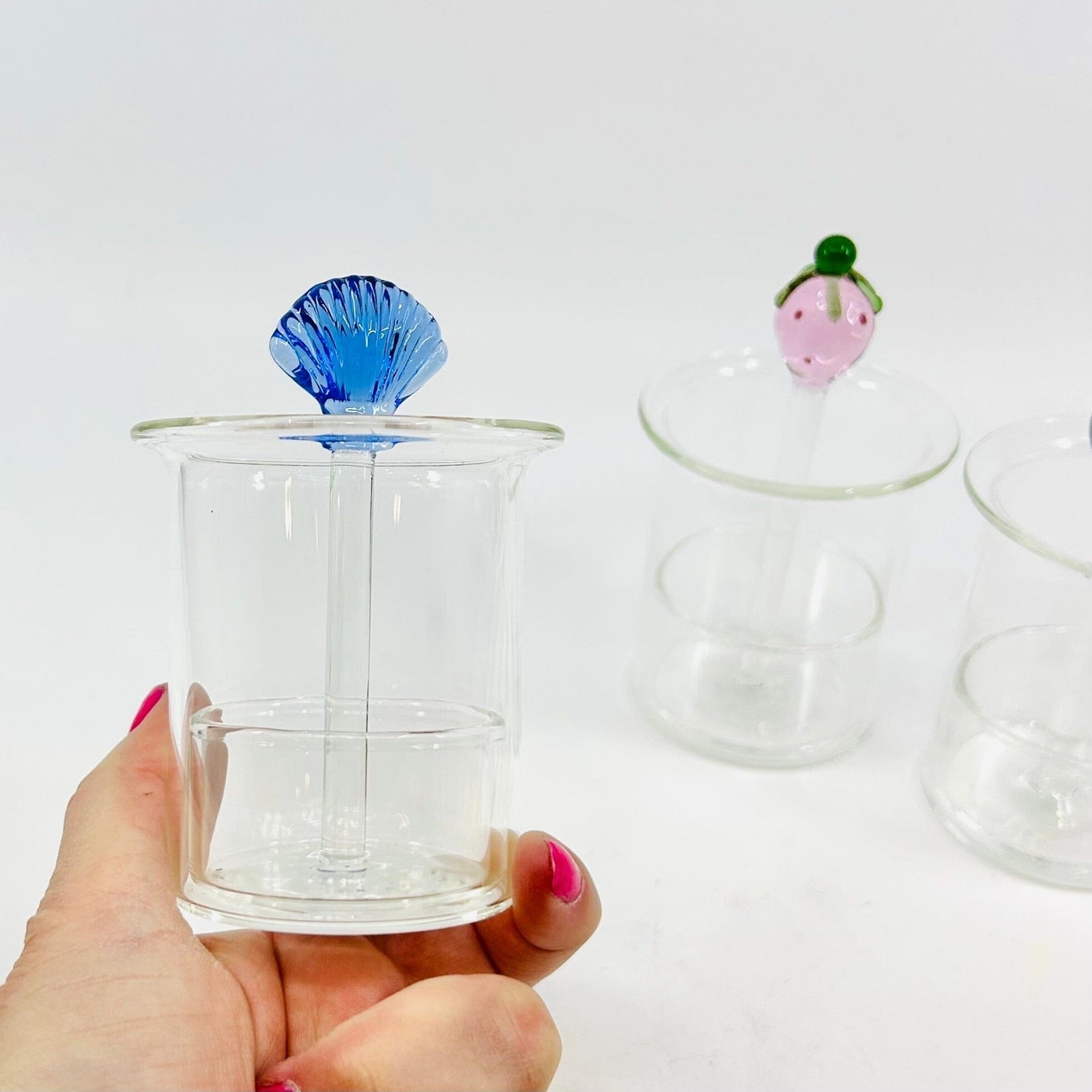 LAST ONE - Luke’s Desk 32 - Glass Toothpick/Cotton Swab Holder, Shell Ornament Creative Co-op 