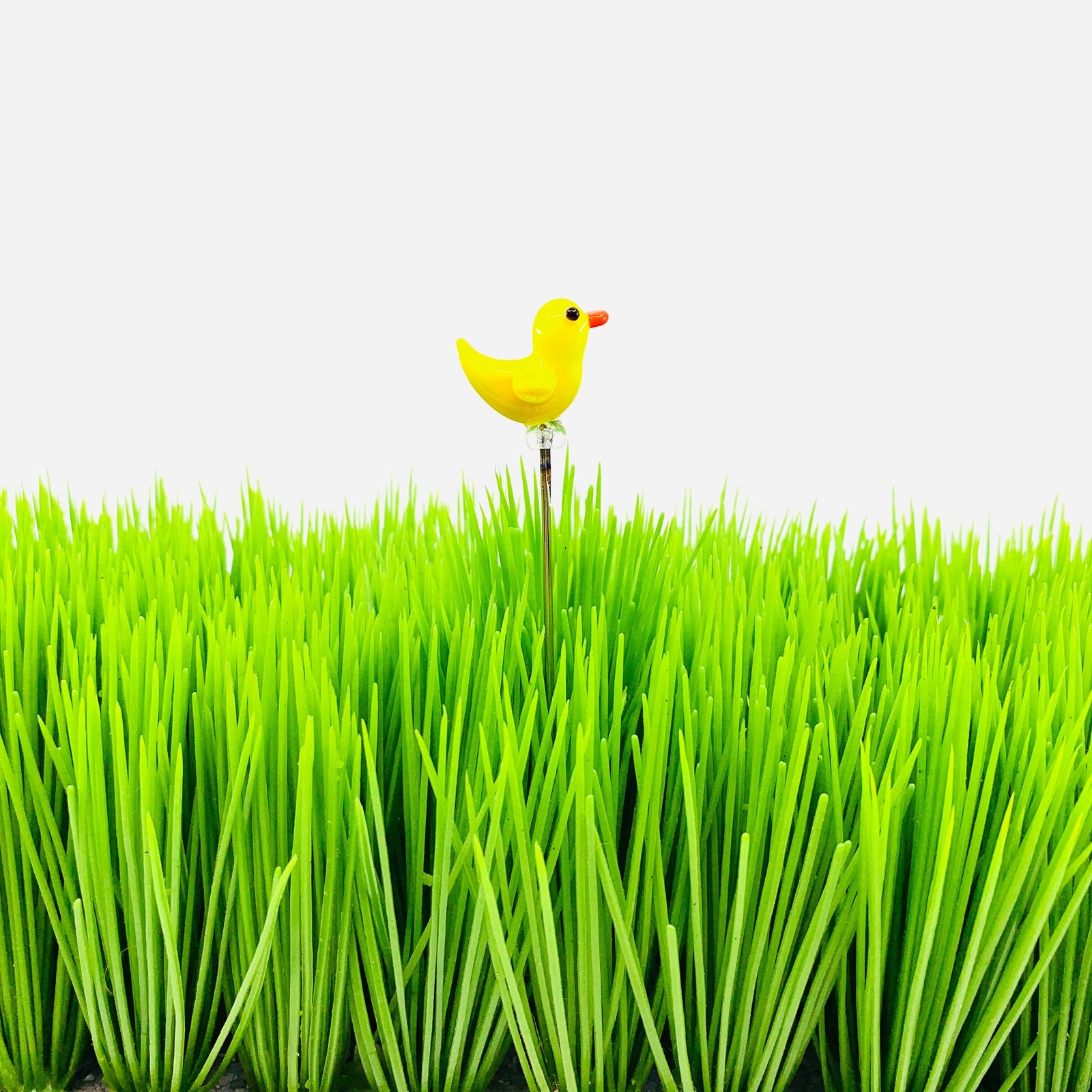 Tiny Glass Animal Garden Stake 12, Yellow Chick Decor - 