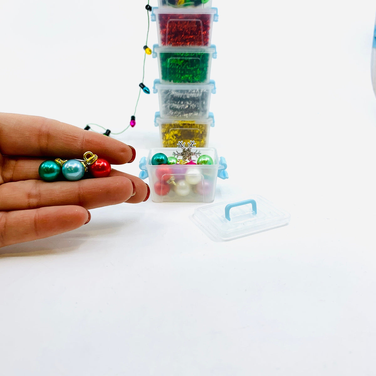 Tiny Attic Tote of Christmas Bulb Ornaments Miniature - 