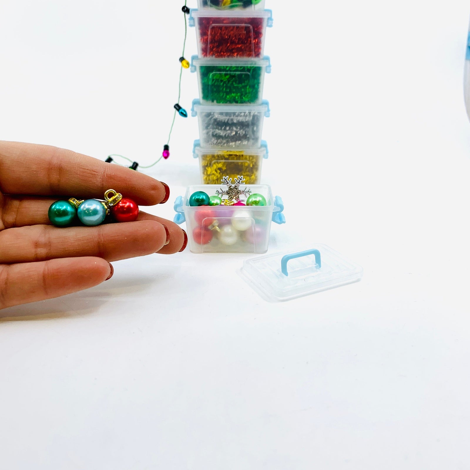 Tiny Attic Tote of Christmas Bulb Ornaments Miniature - 