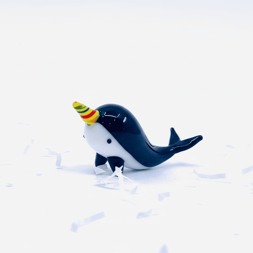 Tiny Black Glass Narwhal Miniature Alex 