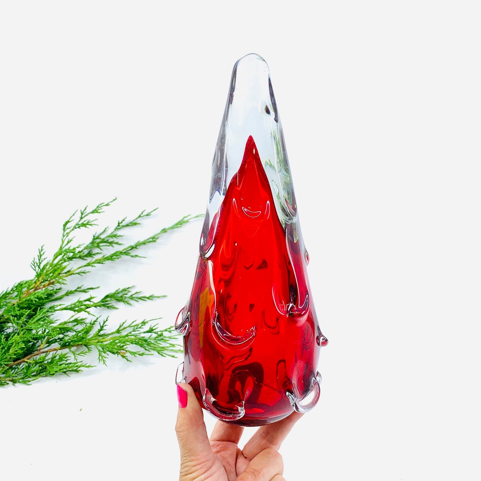 Snow Drift Blown Glass Tree 3, Red Small Diamond Star 