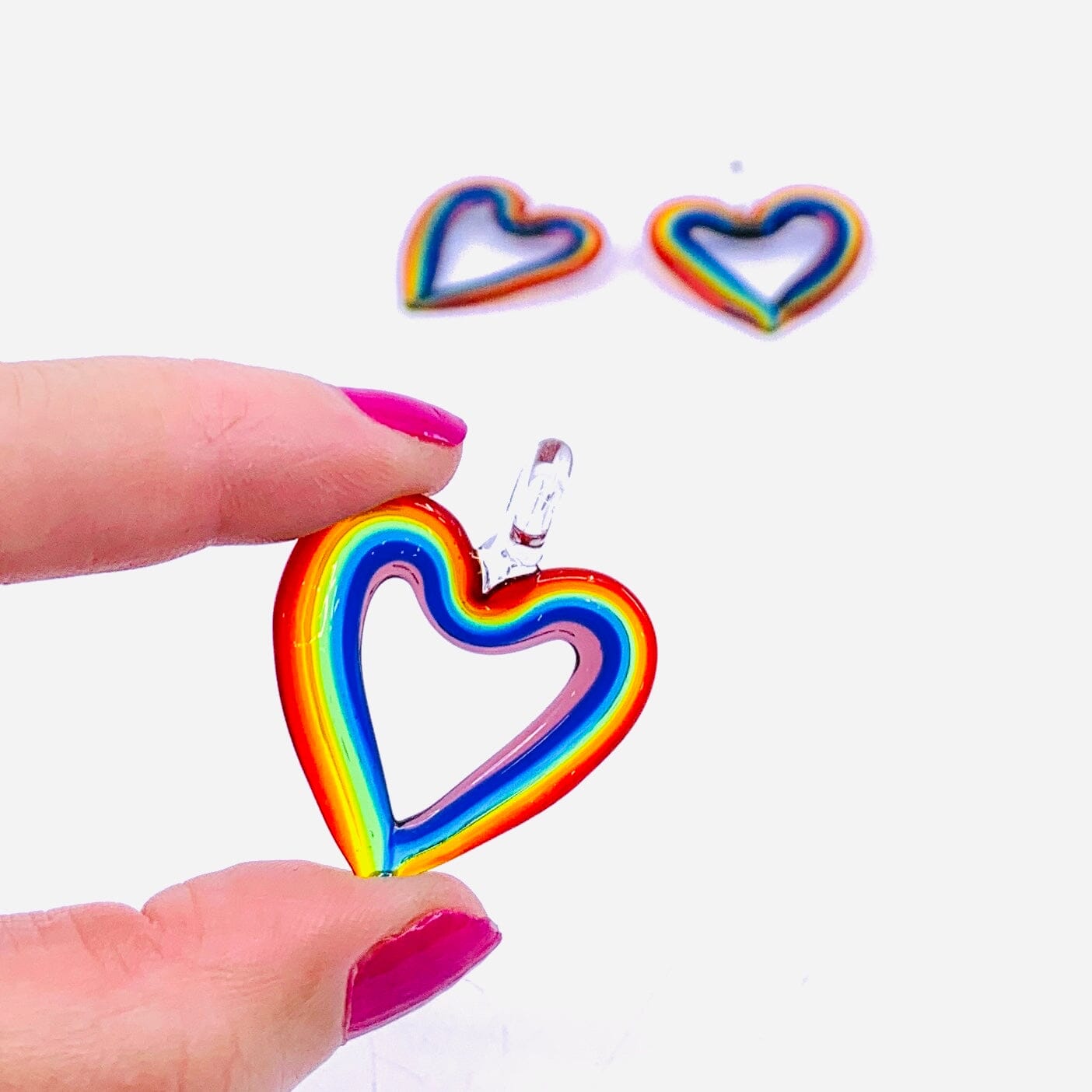 Tiny Glass Rainbow Heart Ornament 98 Miniature - 
