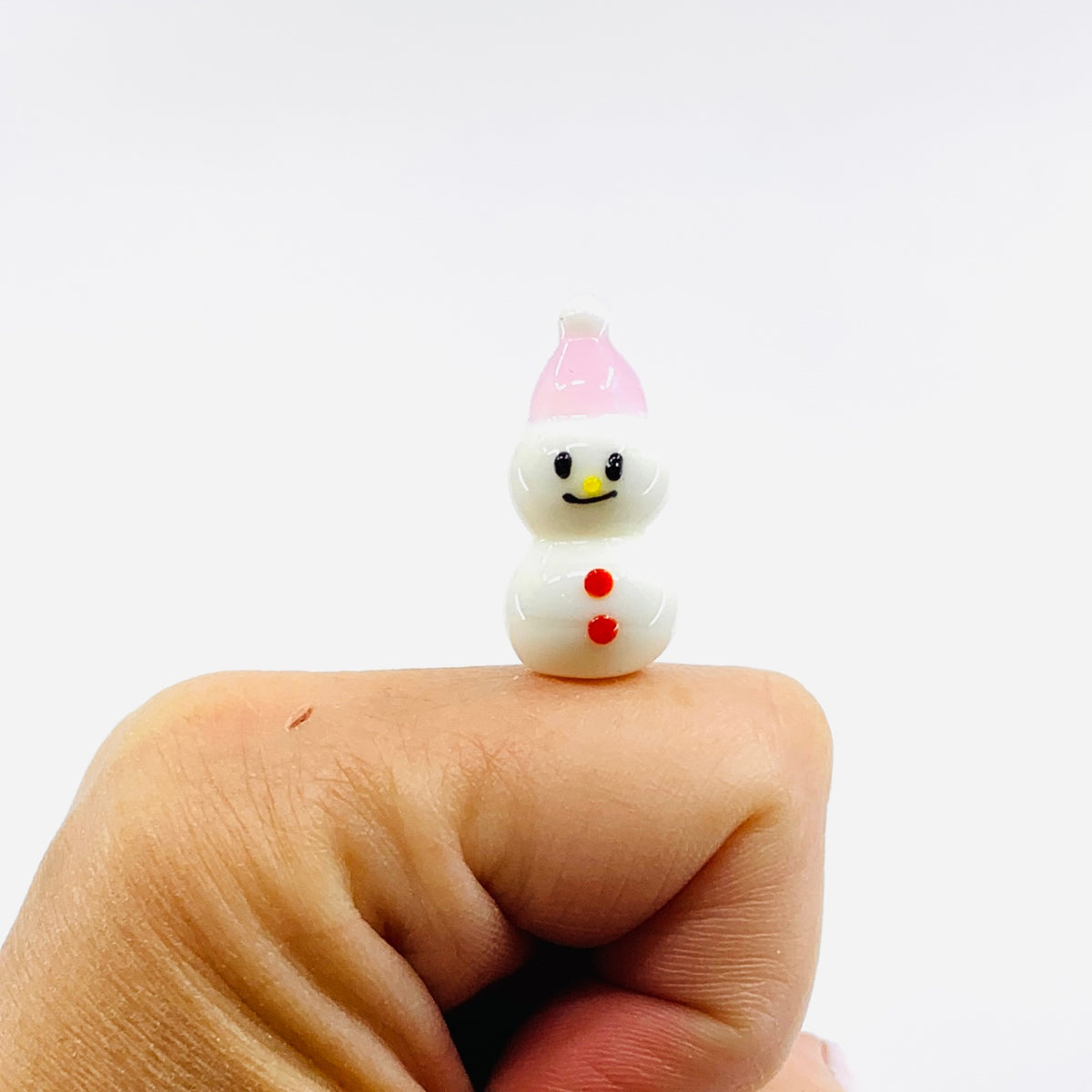 Tiny Christmas Figurine Pink Hat Snowman
