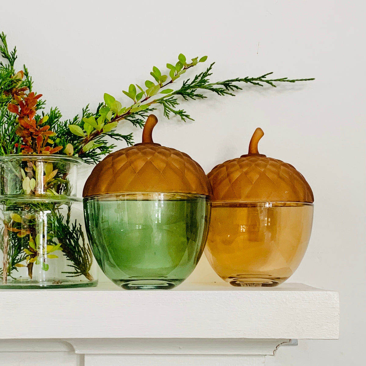 Glass Acorn Jar, Green