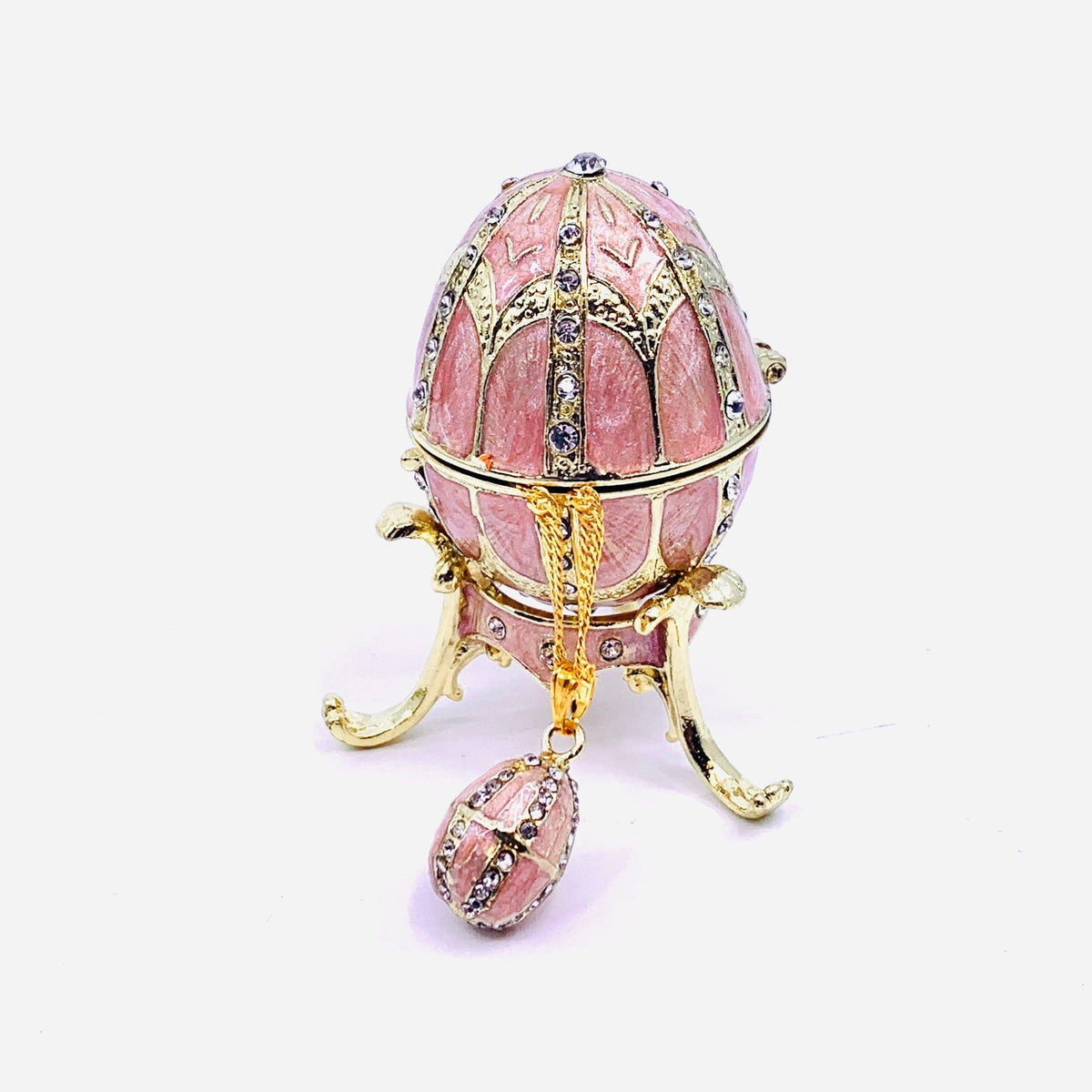 Bejeweled Enamel Trinket Box and Pendant 23, Pink Faberge Style Egg