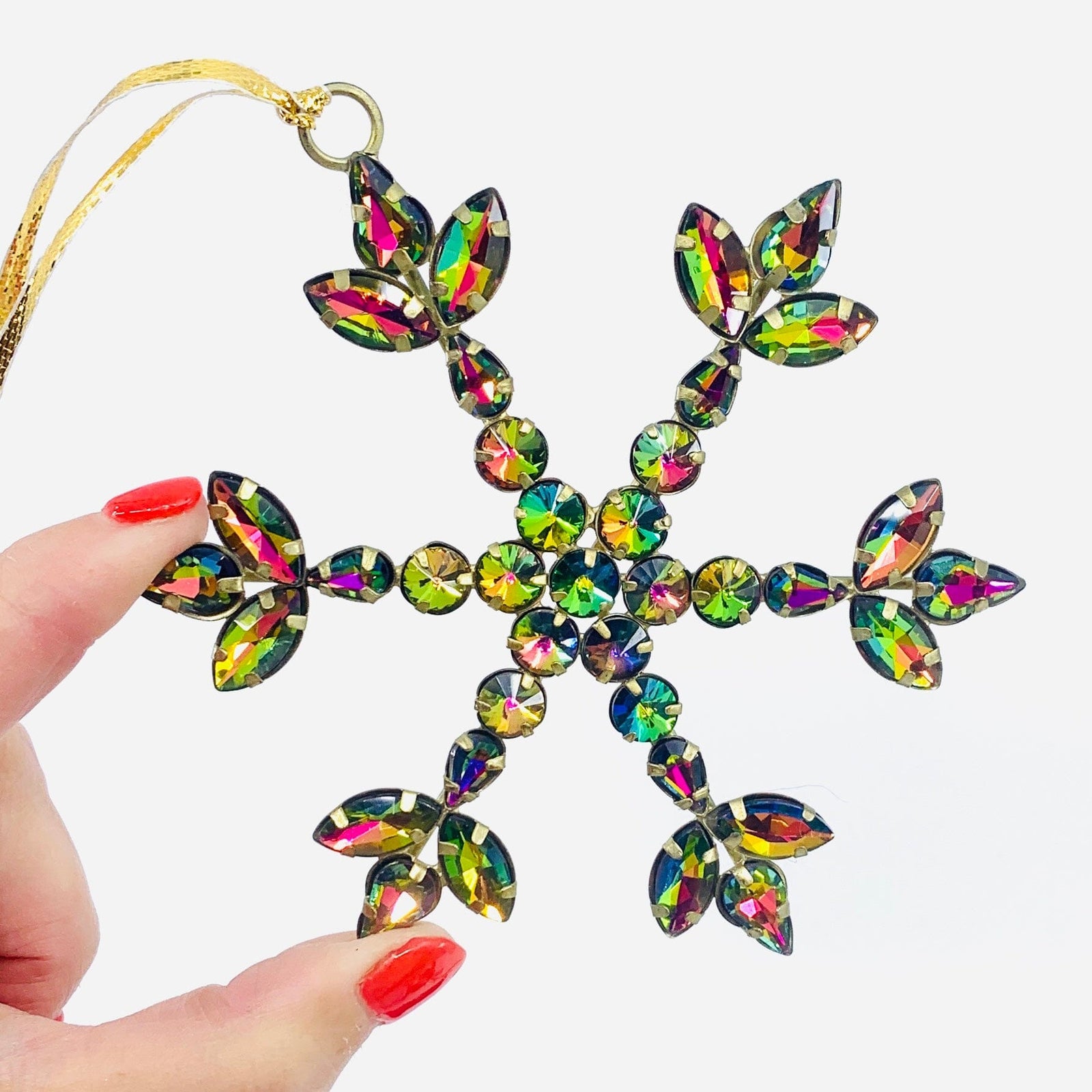 Rainbow Rhinestone Snowflake Ornament Oak Street 